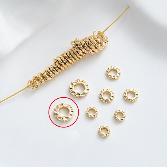 Picture of 10 PCs Eco-friendly Brass Hammered Spacer Beads For DIY Bracelet Jewelry Making Findings 14K Real Gold Plated Flat Round 10mm