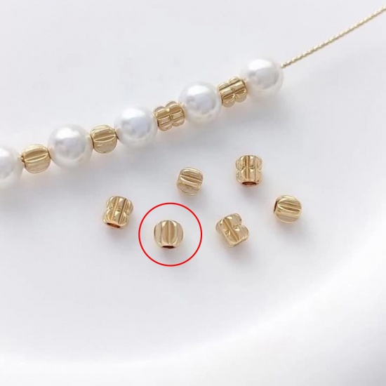 Immagine di 10 Pz Ecologico Ottone Perline per la Creazione di Gioielli con Fai-da-te 14K Vero Oro Placcato Tondo Striscia 3.5mm