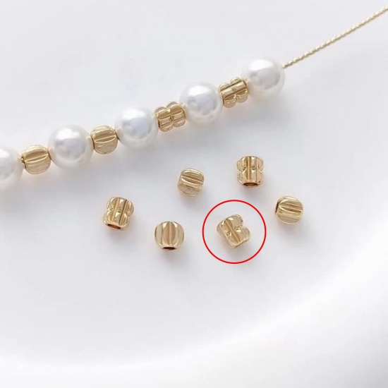 Immagine di 10 Pz Ecologico Ottone Perline per la Creazione di Gioielli con Fai-da-te 14K Vero Oro Placcato Tondo Striscia Circa 7.6mmx 3.8mm