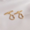 Picture of 1 Set Eco-friendly Brass Toggle Clasps Heart 14K Real Gold Plated Micro Pave Clear Cubic Zirconia 20.7mm x 12mm