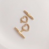 Picture of 1 Set Eco-friendly Brass Toggle Clasps Heart 14K Real Gold Plated Micro Pave Clear Cubic Zirconia 20.7mm x 12mm
