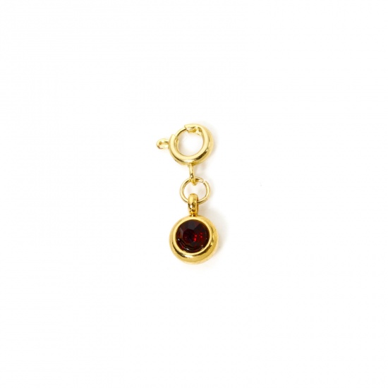 Immagine di 1 Pz 304 Acciaio Inossidabile Pietre Nascita Clip su Charm Stile Placcato Oro 18K Tondo Gennaio Con Chiusura A Molla Vino Rosso Strass 20mm x 6.5mm