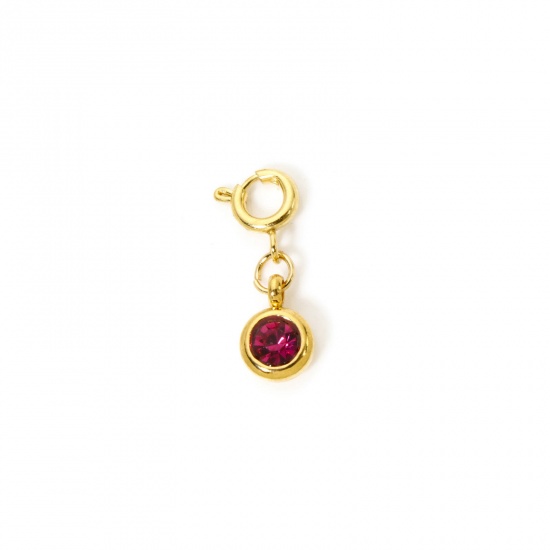Immagine di 1 Pz 304 Acciaio Inossidabile Pietre Nascita Clip su Charm Stile Placcato Oro 18K Tondo Febbraio Con Chiusura A Molla Ametista Strass 20mm x 6.5mm
