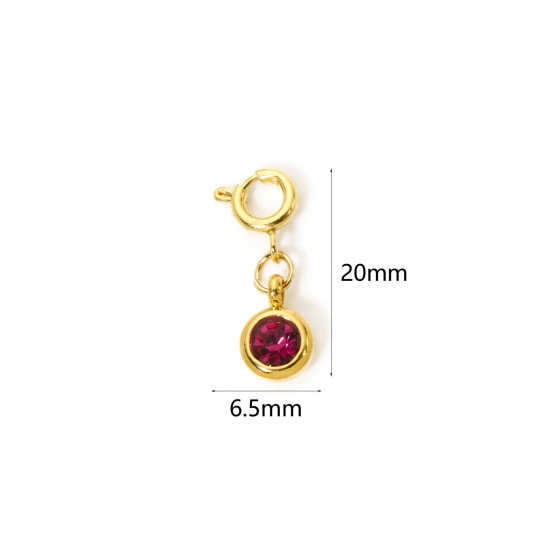 Immagine di 1 Pz 304 Acciaio Inossidabile Pietre Nascita Clip su Charm Stile Placcato Oro 18K Tondo Febbraio Con Chiusura A Molla Ametista Strass 20mm x 6.5mm