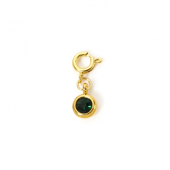 Immagine di 1 Pz 304 Acciaio Inossidabile Pietre Nascita Clip su Charm Stile Placcato Oro 18K Tondo Maggio Con Chiusura A Molla Smeraldo Strass 20mm x 6.5mm