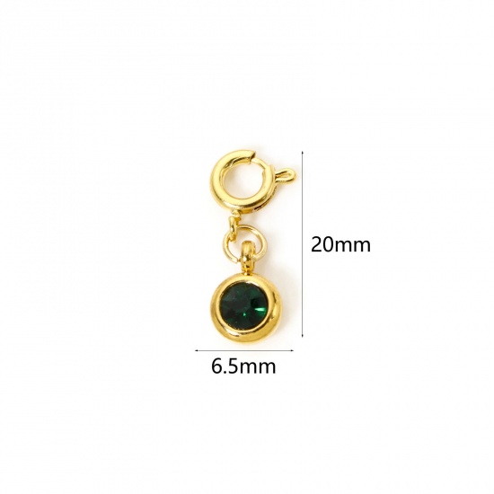 Immagine di 1 Pz 304 Acciaio Inossidabile Pietre Nascita Clip su Charm Stile Placcato Oro 18K Tondo Maggio Con Chiusura A Molla Smeraldo Strass 20mm x 6.5mm