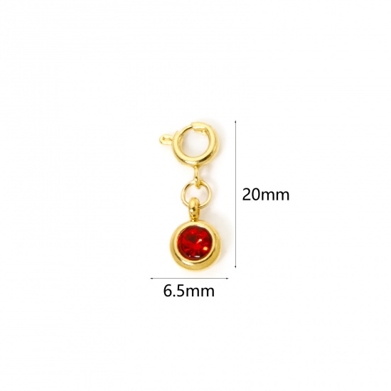 Immagine di 1 Pz 304 Acciaio Inossidabile Pietre Nascita Clip su Charm Stile Placcato Oro 18K Tondo Luglio Con Chiusura A Molla Rosso Strass 20mm x 6.5mm