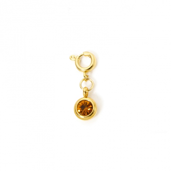 Immagine di 1 Pz 304 Acciaio Inossidabile Pietre Nascita Clip su Charm Stile Placcato Oro 18K Tondo Novembre Con Chiusura A Molla Lt.Col.Topazio Strass 20mm x 6.5mm