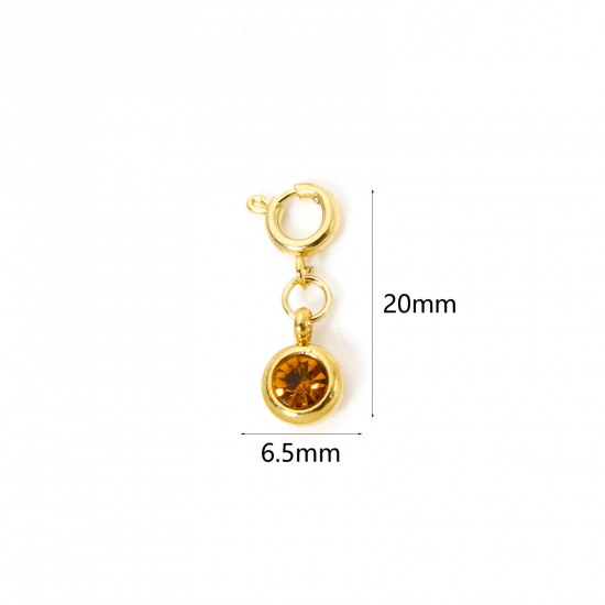 Immagine di 1 Pz 304 Acciaio Inossidabile Pietre Nascita Clip su Charm Stile Placcato Oro 18K Tondo Novembre Con Chiusura A Molla Lt.Col.Topazio Strass 20mm x 6.5mm
