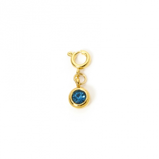 Immagine di 1 Pz 304 Acciaio Inossidabile Pietre Nascita Clip su Charm Stile Placcato Oro 18K Tondo Con Chiusura A Molla Verde Blu Strass 20mm x 6.5mm