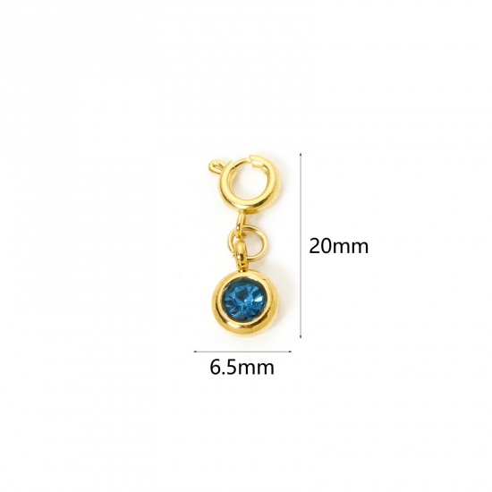 Immagine di 1 Pz 304 Acciaio Inossidabile Pietre Nascita Clip su Charm Stile Placcato Oro 18K Tondo Con Chiusura A Molla Verde Blu Strass 20mm x 6.5mm
