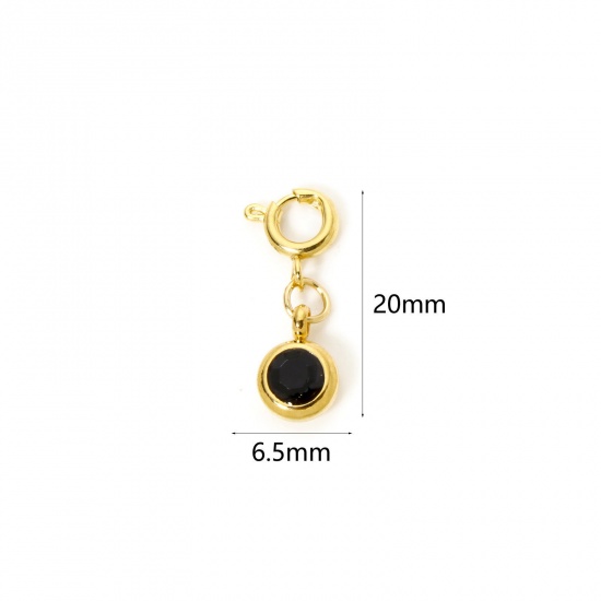 Immagine di 1 Pz 304 Acciaio Inossidabile Pietre Nascita Clip su Charm Stile Placcato Oro 18K Tondo Con Chiusura A Molla Nero Strass 20mm x 6.5mm