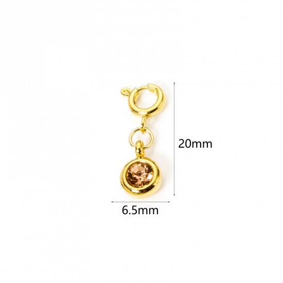 Immagine di 1 Pz 304 Acciaio Inossidabile Pietre Nascita Clip su Charm Stile Placcato Oro 18K Tondo Con Chiusura A Molla Roso Strass 20mm x 6.5mm