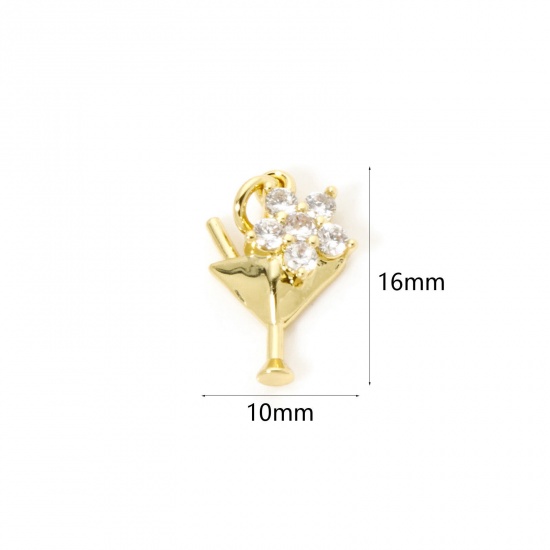 Изображение 2 PCs Eco-friendly Brass Charms 18K Real Gold Plated Wine Glass Tableware Clear Cubic Zirconia 16mm x 10mm