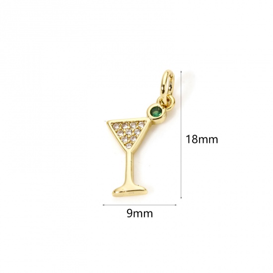 Изображение 2 PCs Eco-friendly Brass Charms 18K Real Gold Plated Wine Glass Tableware Micro Pave Clear Cubic Zirconia 18mm x 9mm