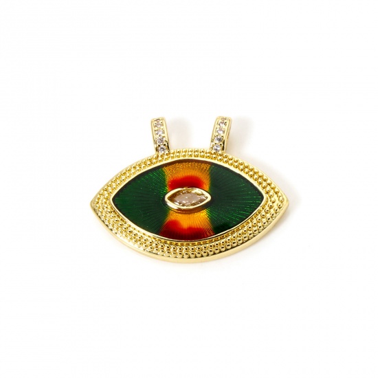 Изображение 1 Piece Eco-friendly Brass Charms 18K Real Gold Plated Multicolor Eye Enamel Clear Cubic Zirconia 29mm x 22mm