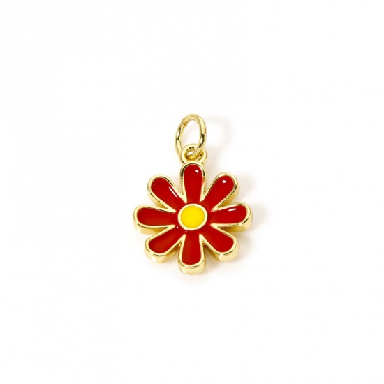 Изображение 2 PCs Eco-friendly Brass Charms 18K Real Gold Plated Red Daisy Flower Enamel 18mm x 12mm