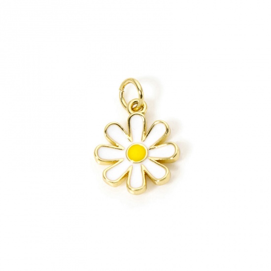 Изображение 2 PCs Eco-friendly Brass Charms 18K Real Gold Plated White Daisy Flower Enamel 18mm x 12mm