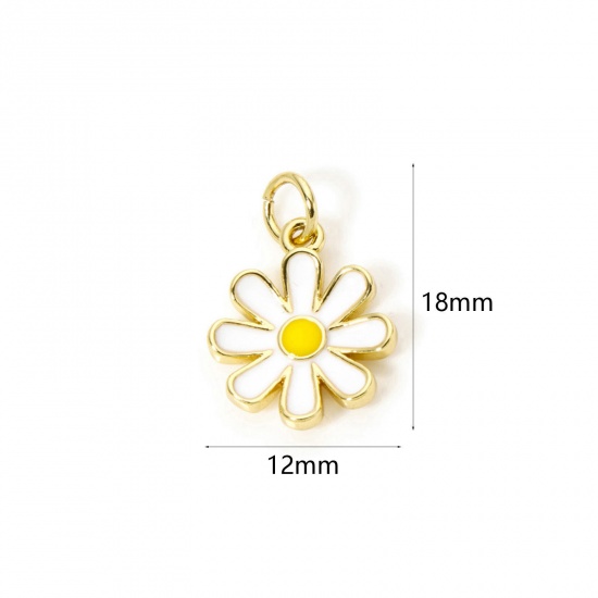 Изображение 2 PCs Eco-friendly Brass Charms 18K Real Gold Plated White Daisy Flower Enamel 18mm x 12mm