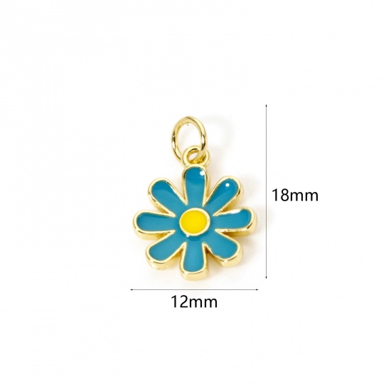 Изображение 2 PCs Eco-friendly Brass Charms 18K Real Gold Plated Green Blue Daisy Flower Enamel 18mm x 12mm