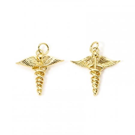 2 PCs Eco-friendly Brass Medical Charms 18K Real Gold Plated Medical Alert ID Caduceus Hollow 23mm x 19.5mm