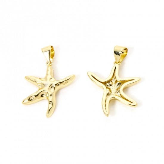 Imagen de 2 PCs Eco-friendly Brass Ocean Jewelry Charm Pendant 18K Real Gold Plated Star Fish 26mm x 17mm