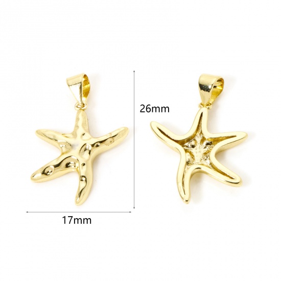 Imagen de 2 PCs Eco-friendly Brass Ocean Jewelry Charm Pendant 18K Real Gold Plated Star Fish 26mm x 17mm