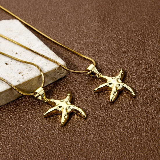 Imagen de 2 PCs Eco-friendly Brass Ocean Jewelry Charm Pendant 18K Real Gold Plated Star Fish 26mm x 17mm