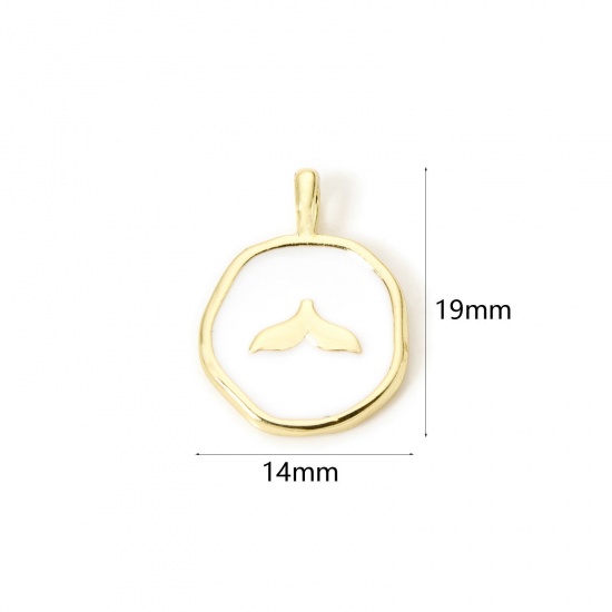 2 PCs Eco-friendly Brass Charms 18K Real Gold Plated White Irregular Fishtail Enamel 19mm x 14mm の画像