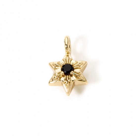 Изображение 2 PCs Eco-friendly Brass Religious Charms 18K Real Gold Plated Star Of David Hexagram Black Rhinestone 14mm x 9mm