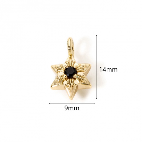 Изображение 2 PCs Eco-friendly Brass Religious Charms 18K Real Gold Plated Star Of David Hexagram Black Rhinestone 14mm x 9mm