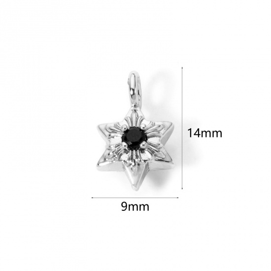 Изображение 2 PCs Eco-friendly Brass Religious Charms Real Platinum Plated Star Of David Hexagram Black Rhinestone 14mm x 9mm