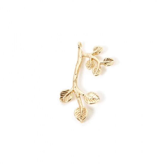 Image de 2 PCs Eco-friendly Brass Chandelier Connectors Leaf 18K Real Gold Plated 26mm x 16mm