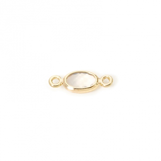 Picture of 5 PCs Eco-friendly Brass Connectors Charms Pendants Oval 18K Real Gold Plated Clear Rhinestone 10mm x 4mm