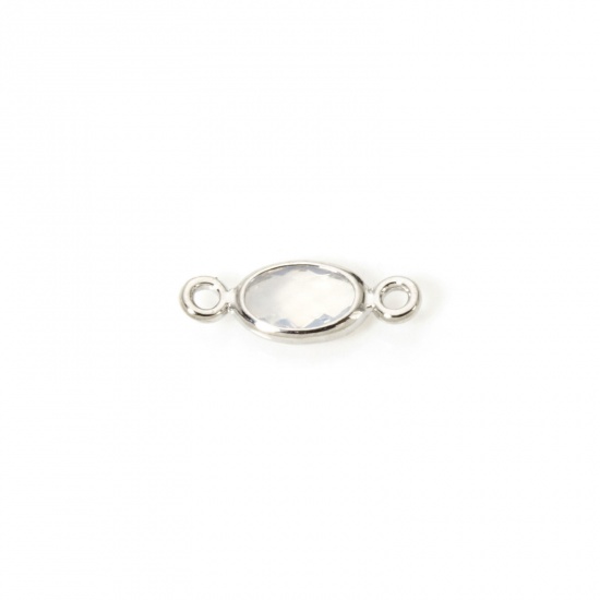 Picture of 5 PCs Eco-friendly Brass Connectors Charms Pendants Oval Real Platinum Plated Clear Rhinestone 10mm x 4mm
