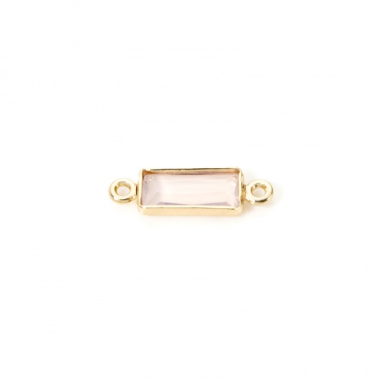 Picture of 5 PCs Eco-friendly Brass Connectors Charms Pendants Rectangle 18K Real Gold Plated Light Pink Rhinestone 12mm x 4mm