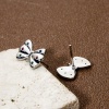 Picture of 2 PCs Eco-friendly Brass Ear Post Stud Earrings Real Platinum Plated Bowknot With Loop Multicolour Cubic Zirconia 15mm x 10mm