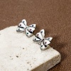 Picture of 2 PCs Eco-friendly Brass Ear Post Stud Earrings Real Platinum Plated Bowknot With Loop Multicolour Cubic Zirconia 15mm x 10mm