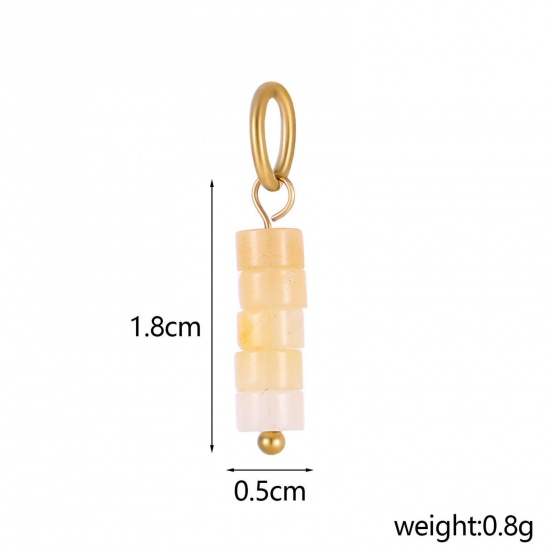 Imagen de 1 Unidad Recubrimiento al Vacío PVD Ecológico 304 Acero Inoxidable & Gema Colgantes Cilíndrico Chapado en Oro de 14K Amarillo 22cm x 4cm