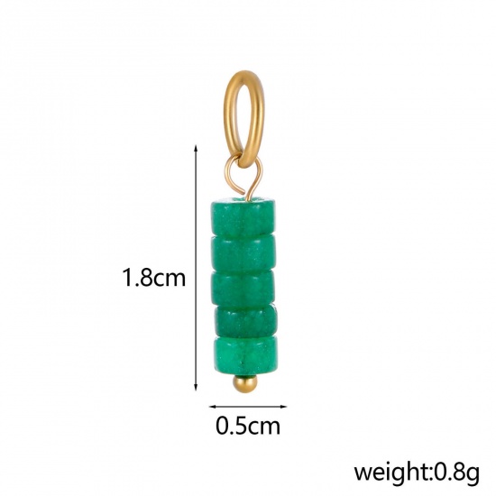 Imagen de 1 Unidad Recubrimiento al Vacío PVD Ecológico 304 Acero Inoxidable & Gema Colgantes Cilíndrico Chapado en Oro de 14K Verde 22cm x 4cm