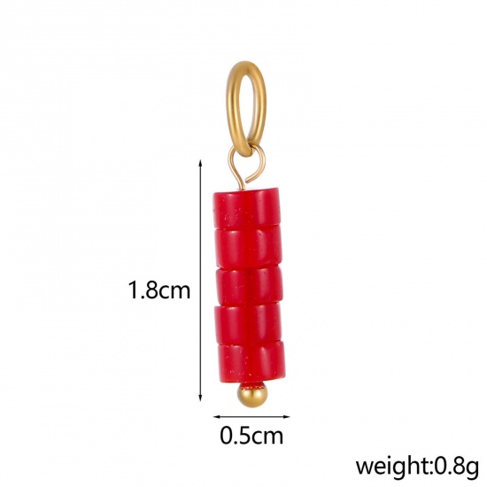 Imagen de 1 Unidad Recubrimiento al Vacío PVD Ecológico 304 Acero Inoxidable & Gema Colgantes Cilíndrico Chapado en Oro de 14K Rojo 22cm x 4cm