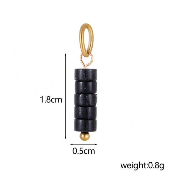 Imagen de 1 Unidad Recubrimiento al Vacío PVD Ecológico 304 Acero Inoxidable & Gema Colgantes Cilíndrico Chapado en Oro de 14K Negro 22cm x 4cm