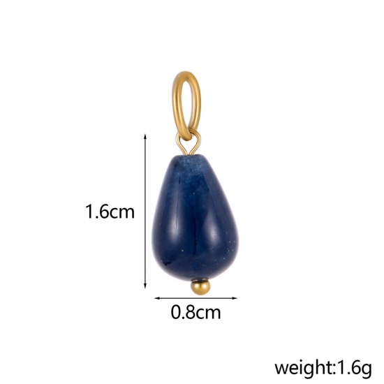 Immagine di 2 Pz Placcatura Sottovuoto PVD Ecologica 304 Acciaio Inossidabile & Gemma Ciondoli Goccia Placcato Oro 14K Blu Scuro 22cm x 8cm