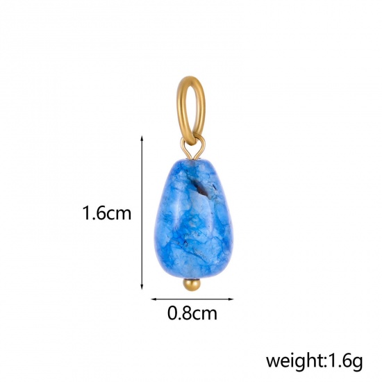 Immagine di 2 Pz Placcatura Sottovuoto PVD Ecologica 304 Acciaio Inossidabile & Gemma Ciondoli Goccia Placcato Oro 14K Blu 22cm x 8cm