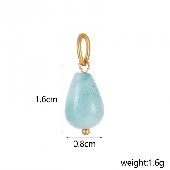 Immagine di 2 Pz Placcatura Sottovuoto PVD Ecologica 304 Acciaio Inossidabile & Gemma Ciondoli Goccia Placcato Oro 14K Verde Chiaro 22cm x 8cm