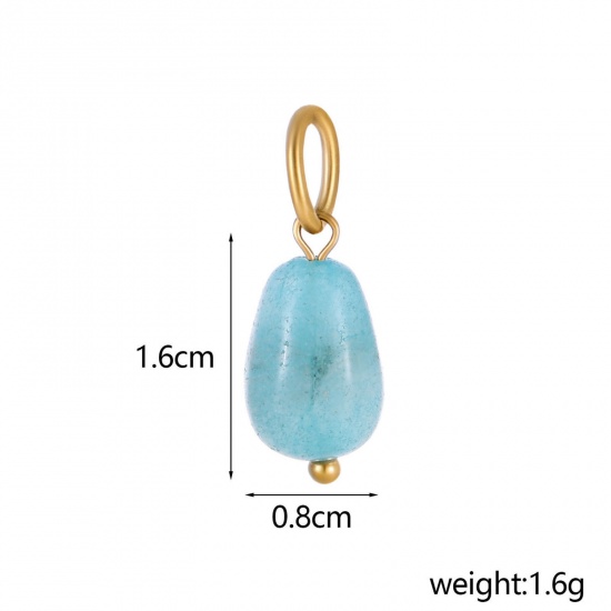 Immagine di 2 Pz Placcatura Sottovuoto PVD Ecologica 304 Acciaio Inossidabile & Gemma Ciondoli Goccia Placcato Oro 14K Lago Blu 22cm x 8cm