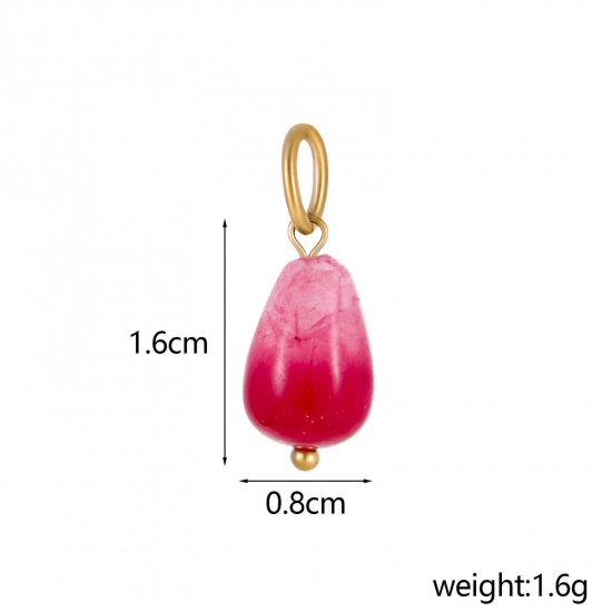 Immagine di 2 Pz Placcatura Sottovuoto PVD Ecologica 304 Acciaio Inossidabile & Gemma Ciondoli Goccia Placcato Oro 14K Colore Fuscia 22cm x 8cm