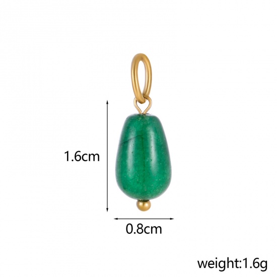 Immagine di 2 Pz Placcatura Sottovuoto PVD Ecologica 304 Acciaio Inossidabile & Gemma Ciondoli Goccia Placcato Oro 14K Verde 22cm x 8cm