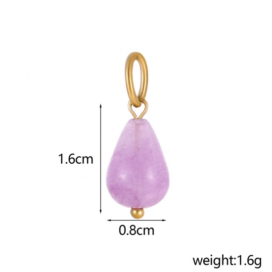 Immagine di 2 Pz Placcatura Sottovuoto PVD Ecologica 304 Acciaio Inossidabile & Gemma Ciondoli Goccia Placcato Oro 14K Colore Viola 22cm x 8cm