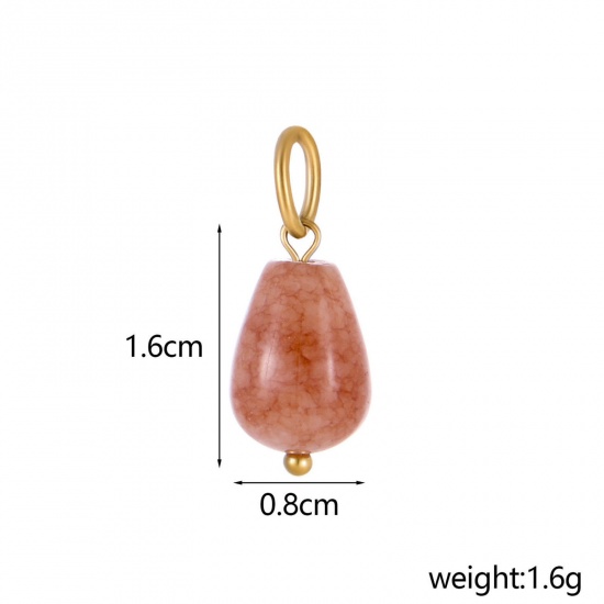 Immagine di 2 Pz Placcatura Sottovuoto PVD Ecologica 304 Acciaio Inossidabile & Gemma Ciondoli Goccia Placcato Oro 14K Marrone Chiaro 22cm x 8cm